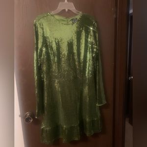 New, lime green sequin dress size 8/10 flair ruffled hemline BrandName is Scoop